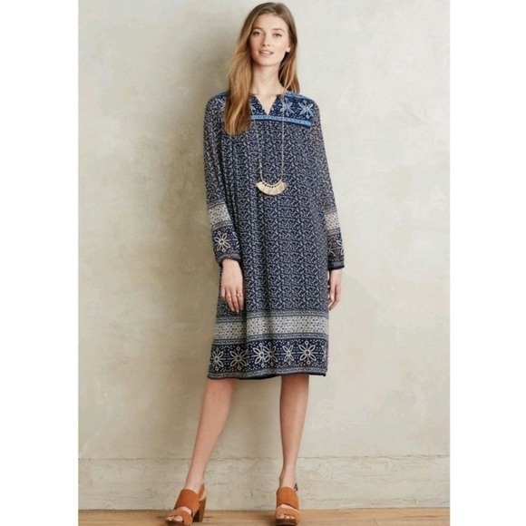 Anthropologie Kas New York Grazia Floral Embroidered Midi Peasant Dress Size XS - Picture 1 of 12